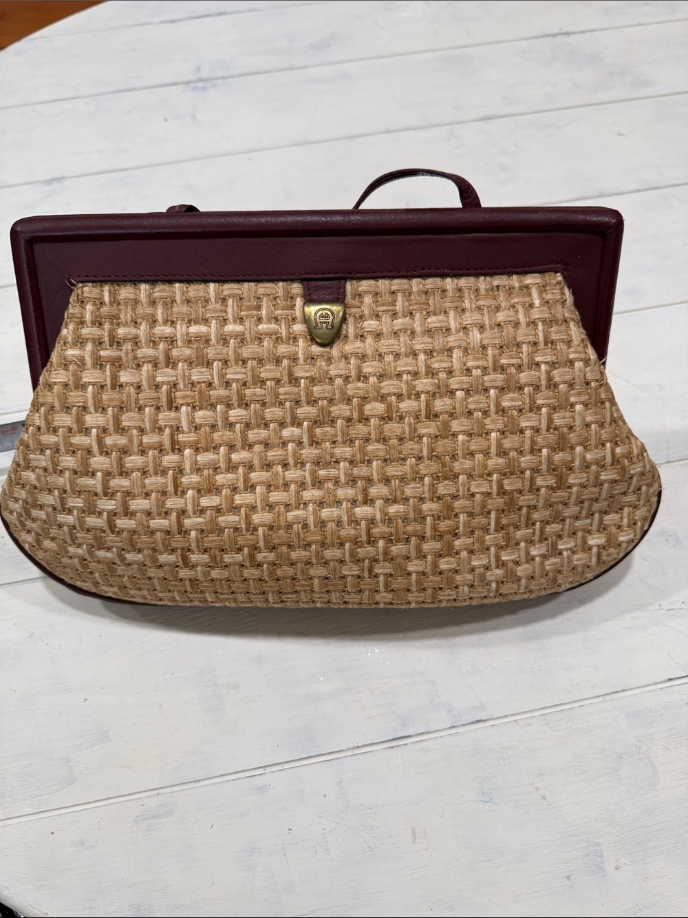 Etienne Aigner Natural Raffia Tote with Dark Brown Trim
